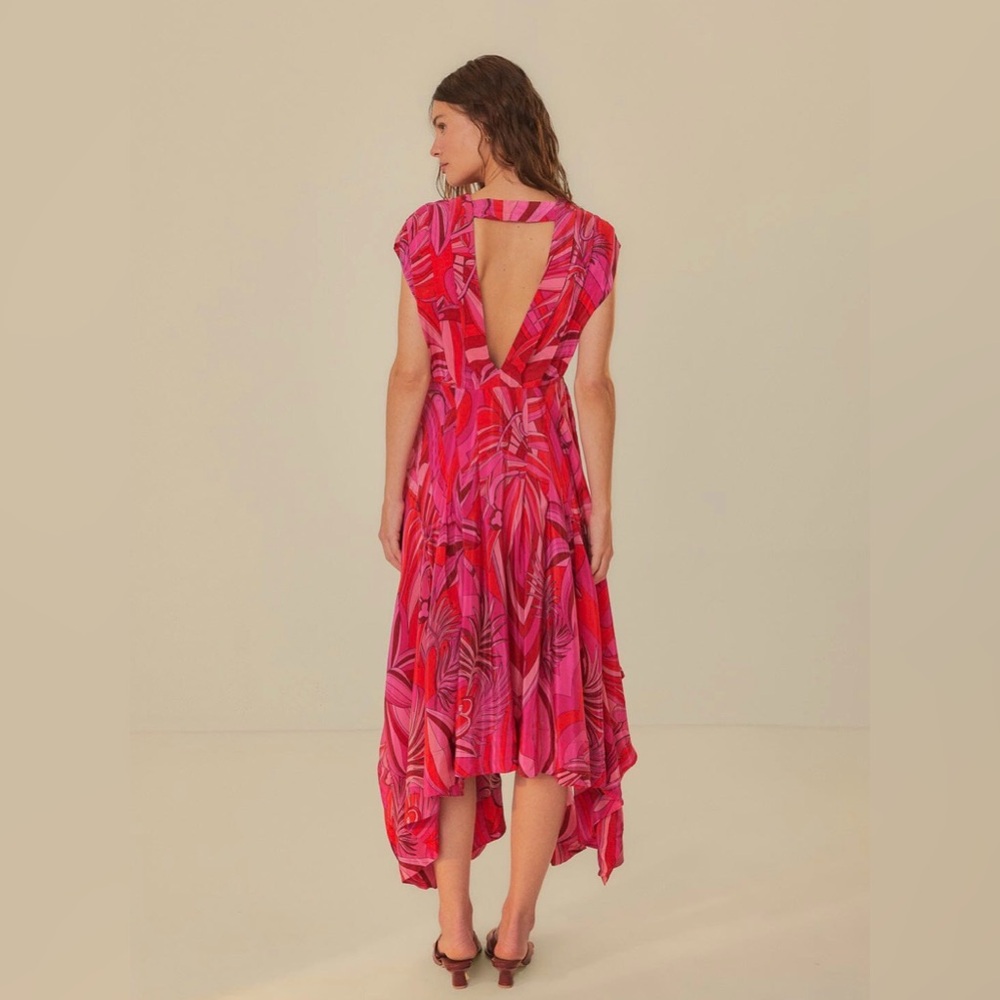 Farm Rio Red Endless Summer V Neck Midi Dress Size XS 100% Viscose NWT